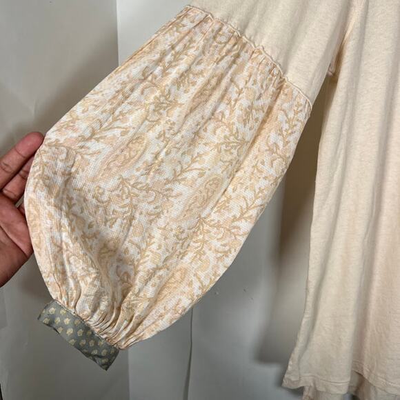 We The Free People Jade Long Sleeve Contrast Print Top S Peach Cream - Picture 7 of 10